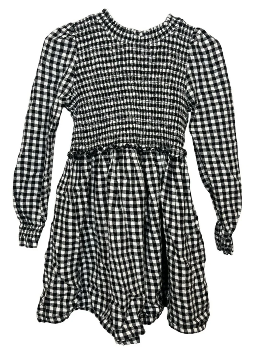 Wonder Nation Girls Black Gingham Dress Size 5 Long Sleeve Plaid